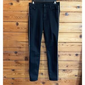 MOTHER Black Straight Leg Jeans with White Trim